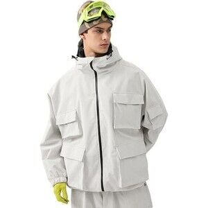 GSOU SNOW Men's Ski Snowboard Jacket MEDIUM Waterproof White Pockets Cargo Coat